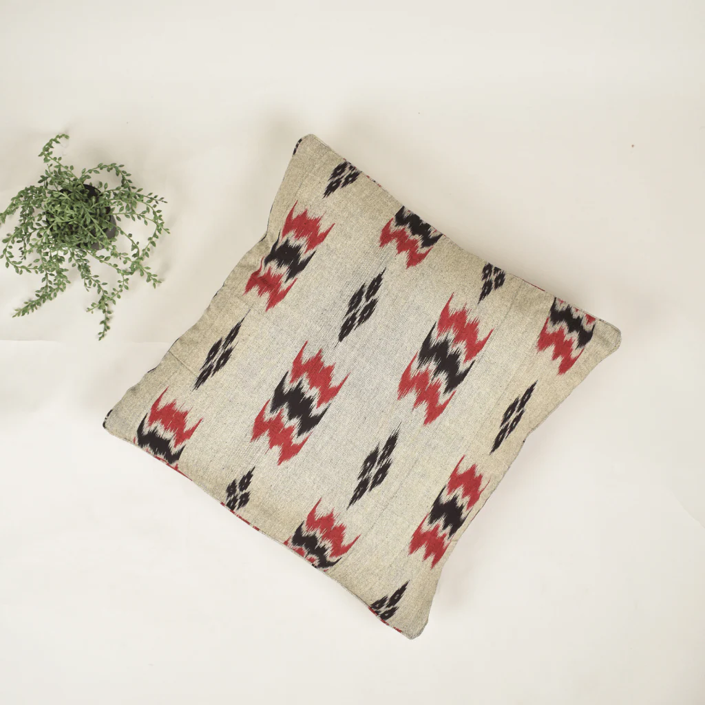 Ivory Ikat Cotton Cushion Cover - Image 2