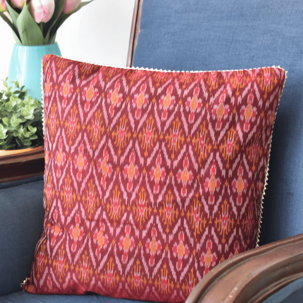 Red Silk Ikat Cushion Cover