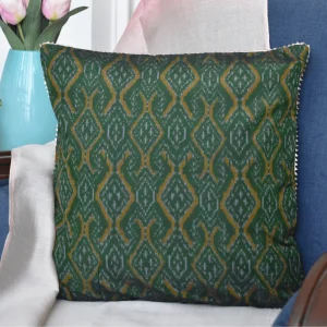 Green silk ikat cushion cover
