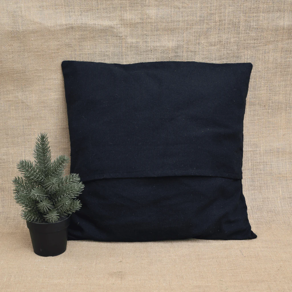 Black Embroidered Mangalagiri Cotton Cushion Cover – 16 x 16 Inches - Image 4