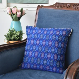 Blue silk ikat cushion cover